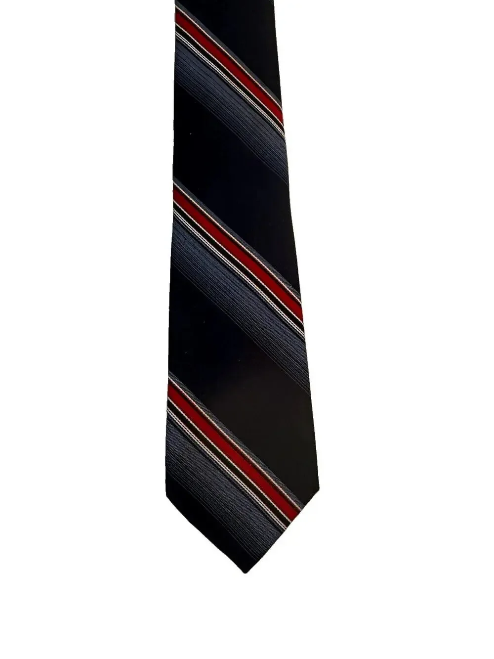 Ketch Men's Striped Woven Tie Navy Red Gray White Classic Width Length